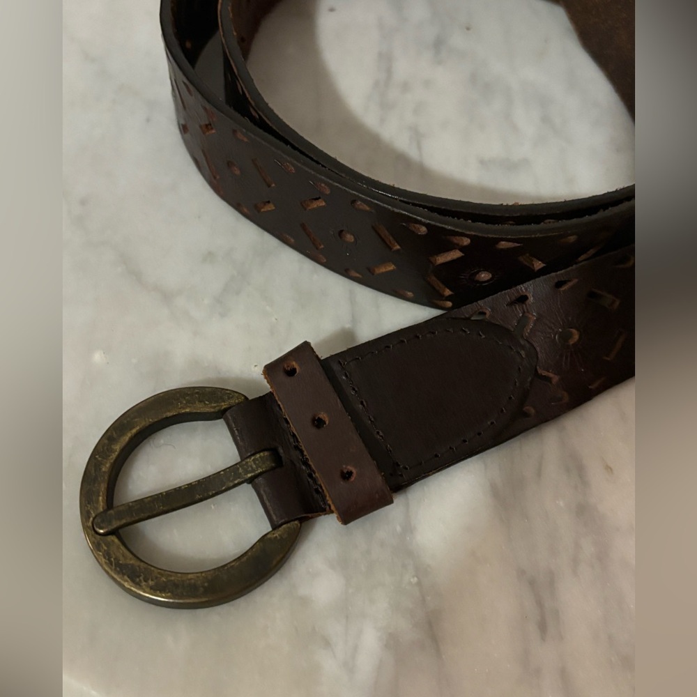 Brown Leather Belt with Brass Buckle